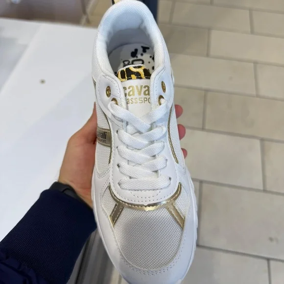 Cavalli Class White Sneakers with Gold Highlights - Picture 7 of 9